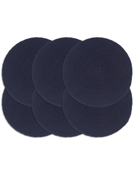 Tovagliette 6 pz Blu Marino Neutro 38 cm Rotonde in Cotone