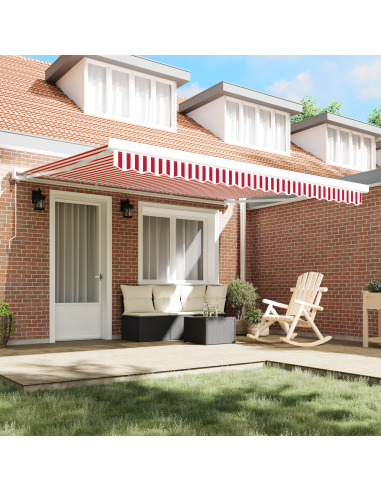 Tenda Retrattile Rosso e Bianco 400 × 300 cm Tessuto e Metallo