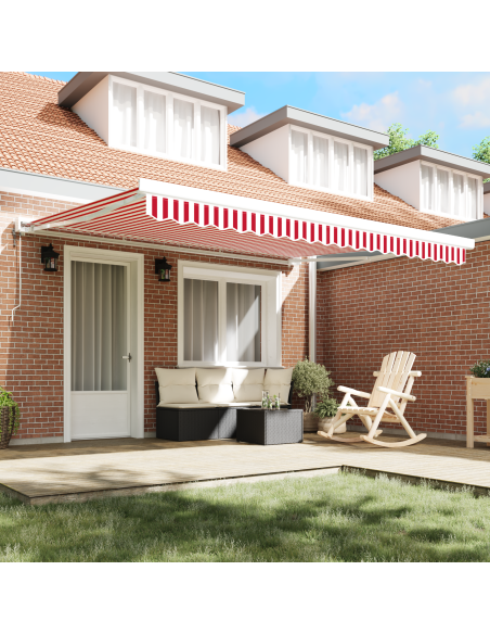 Tenda Retrattile Rosso e Bianco 400 × 300 cm Tessuto e Metallo