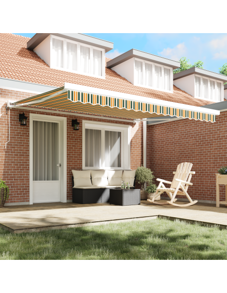 Tenda Retrattile Verde e Giallo 400 × 300 cm Tessuto e Metallo