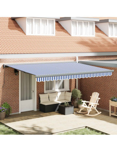 Tenda Retrattile Blu e Bianco 400 × 300 cm Tela e Alluminio