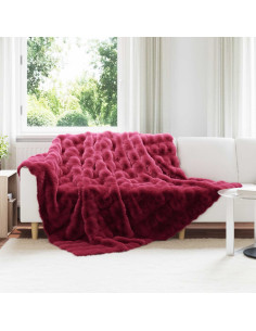 Coperta in Pelliccia di Coniglio Finta Rosso Bordeaux