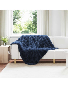 Coperta in Pelliccia di Coniglio Finta Blu Marino 130 x 150 cm
