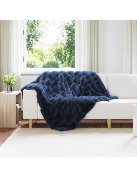 Coperta in Pelliccia di Coniglio Finta Blu Marino 130 x 150 cm
