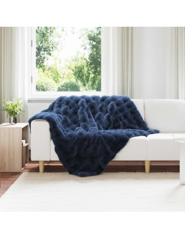 Coperta in Pelliccia di Coniglio Finta 4 pcs Blu Marino