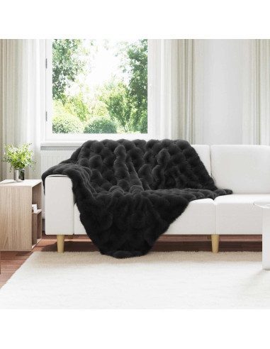 Coperta in Pelliccia di Coniglio Finta Nero 130 x 150 cm