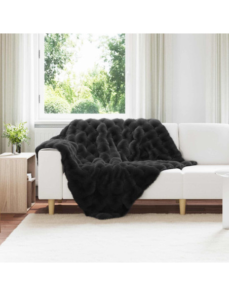 Coperta in Pelliccia di Coniglio Finta Nero 130 x 150 cm