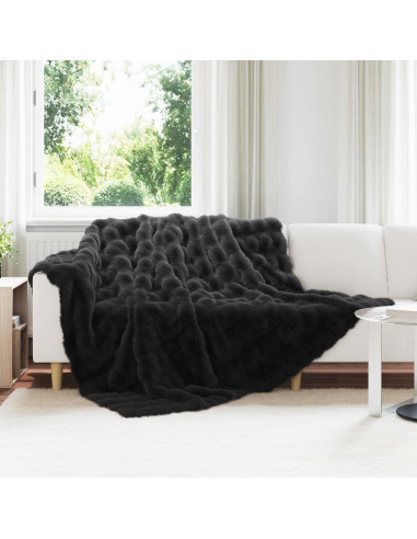 Coperta in Pelliccia di Coniglio Finta Nero 220 x 240 cm