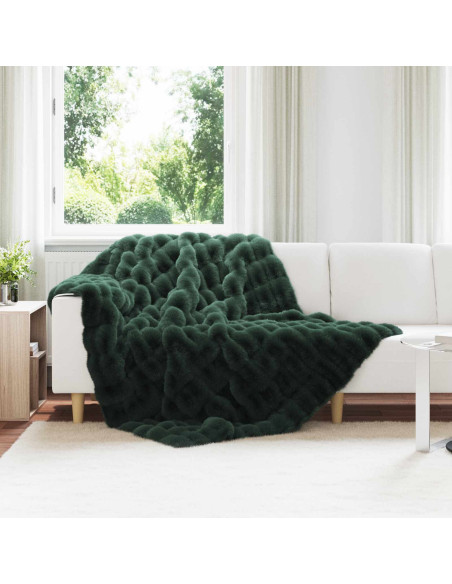 Coperta in Pelliccia di Coniglio Finta 4 pcs Verde Scuro
