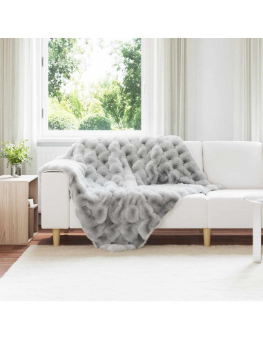 Coperta in Pelliccia di Coniglio Finta Grigio 130 x 150 cm