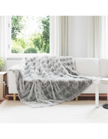 Coperta in Pelliccia di Coniglio Finta Grigio 220 x 240 cm