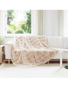 Coperta in Pelliccia di Coniglio Finta Beige 240 x 270 cm