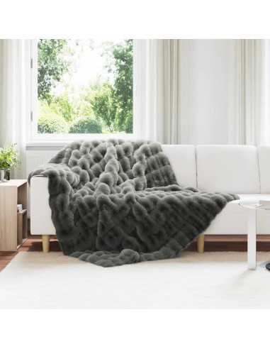 Coperta in Pelliccia di Coniglio Finta Grigio scuro