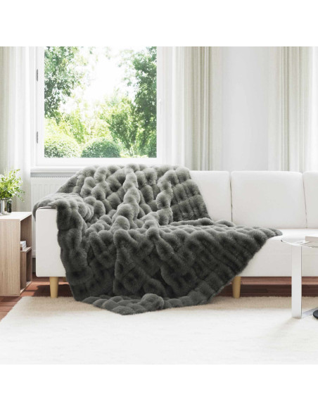 Coperta in Pelliccia di Coniglio Finta Grigio scuro