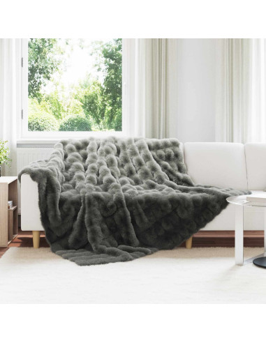 Coperta in Pelliccia di Coniglio Finta Grigio scuro