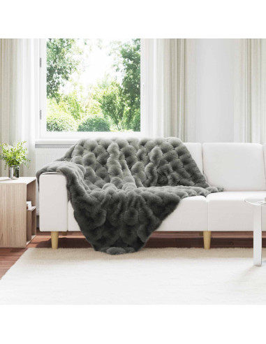 Coperta in Pelliccia di Coniglio Finta 4 pcs Grigio scuro