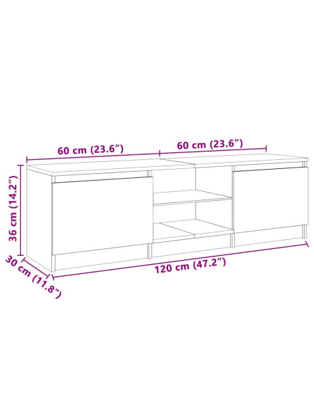 Mobile Porta TV con Luci LED Grigio Cemento 120x30x35,5 cm