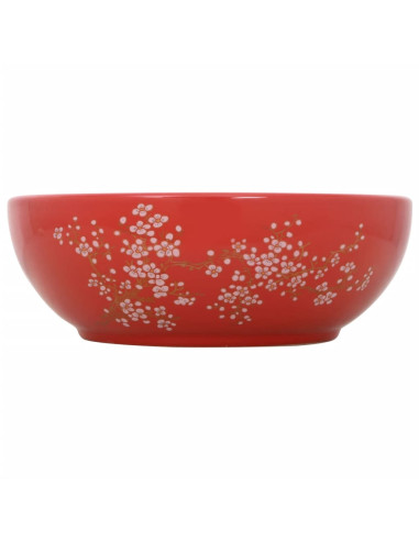 Lavabo da Appoggio Bianco e Rosso Rotondo Φ41x14 cm Ceramica