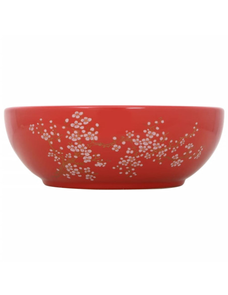Lavabo da Appoggio Bianco e Rosso Rotondo Φ41x14 cm Ceramica