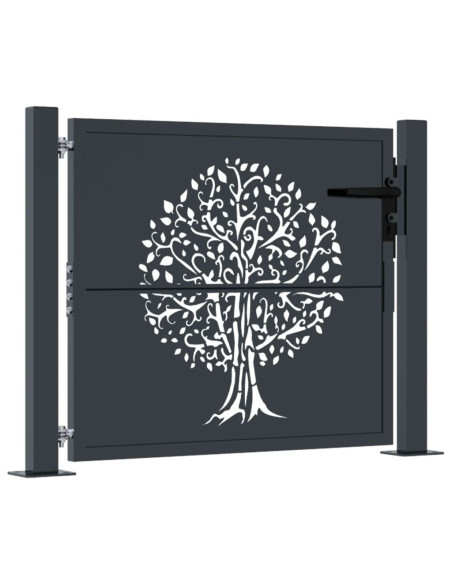 Cancello da giardino antracite 100x75 cm in acciaio con design ad albero