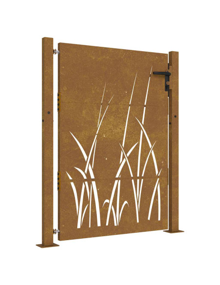 Cancello da giardino 100x150 cm in acciaio Corten con design erba