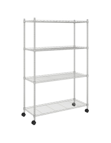Scaffale a 4 Livelli con Ruote 90x35x142 cm Cromato 200 kg