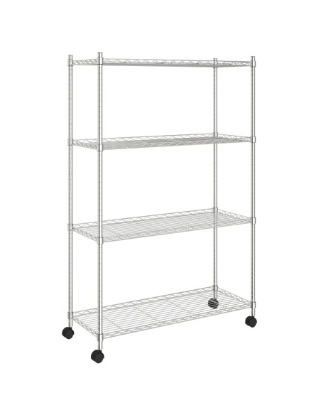 Scaffale a 4 Livelli con Ruote 90x35x142 cm Cromato 200 kg