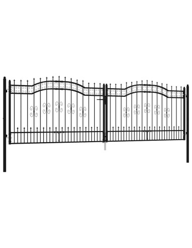 Cancello per recinzione con punta a lancia nero 406x125 cm in acciaio verniciato a polvere