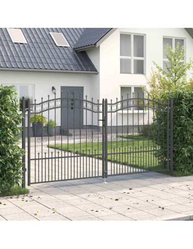 Cancello con Punta a Lancia Grigio 305 x 150 cm Acciaio