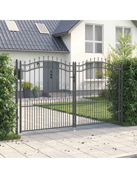 Cancello con Punta a Lancia Grigio 305 x 175 cm Acciaio