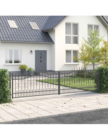 Cancello con Punta a Lancia Grigio 404 x 100 cm Acciaio