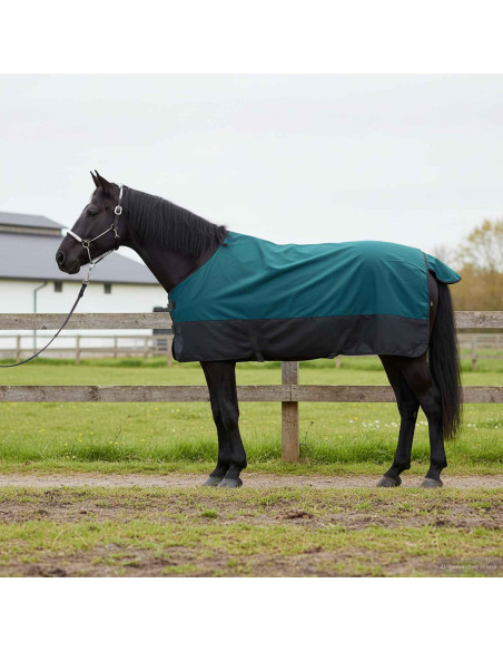Coperta per Cavalli Verde Scuro e Nero 75 cm Poliestere