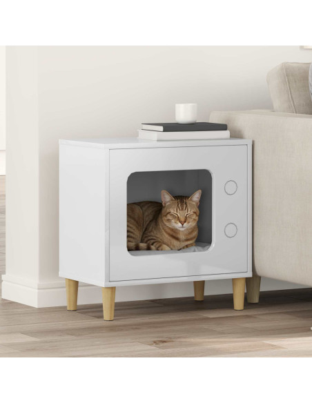 Casa per Gatti Bianco Lucido 51 x 30 x 52 cm Legno multistrato