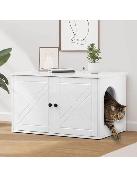 Casa per Gatti Bianco Lucido 85 x 55 x 50 cm Legno multistrato