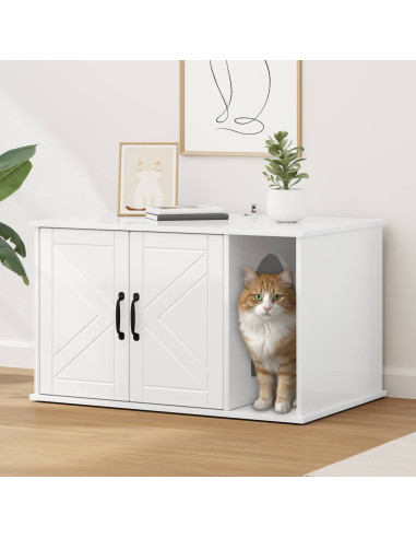 Casa per Gatti Bianco Lucido 85 x 55 x 50 cm Legno multistrato