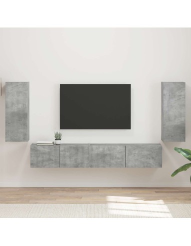Set mobile TV 4 pcs Grigio cemento Legno multistrato