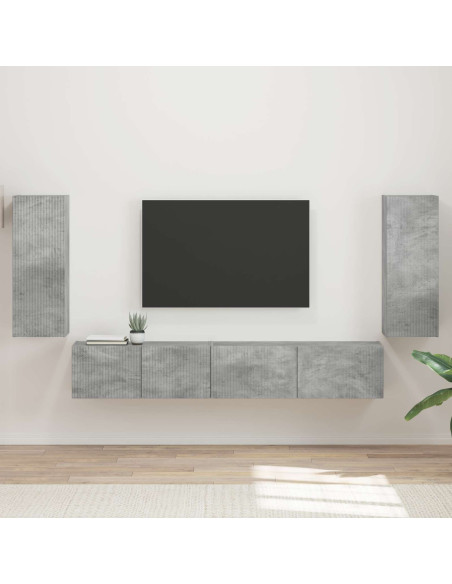 Set mobile TV 4 pcs Grigio cemento Legno multistrato