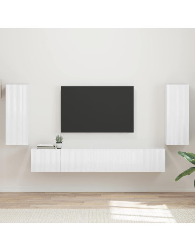 Set mobile TV 4 pcs Bianco Lucido Legno multistrato