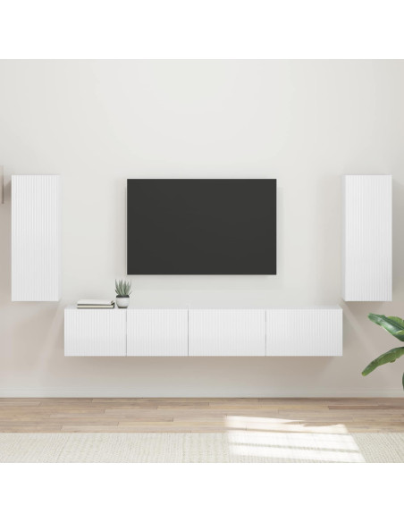 Set mobile TV 4 pcs Bianco Lucido Legno multistrato