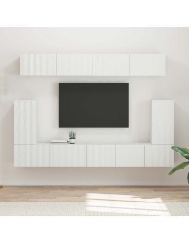 Set mobile TV Montaggio a parete 5 pcs Bianco Legno multistrato