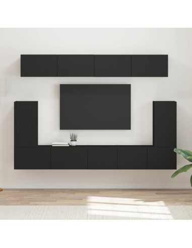 Set mobile TV Montaggio a parete 5 pcs Nero Legno multistrato