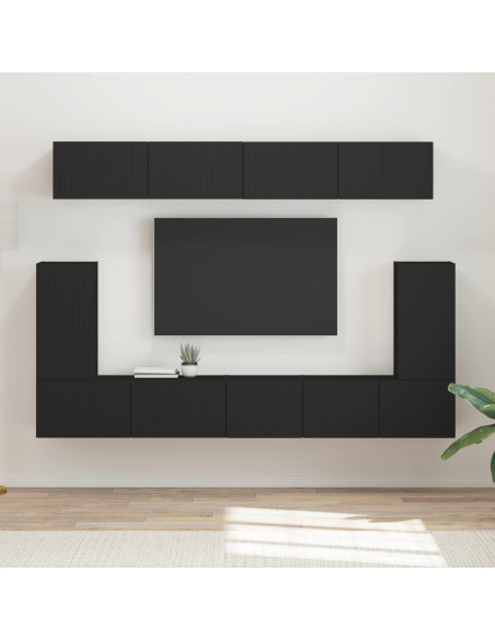 Set mobile TV Montaggio a parete 5 pcs Nero Legno multistrato