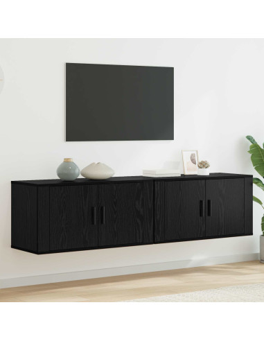 Set Mobile TV da Parete 2 pcs Rovere Nero 80 x 34,5 x 40 cm