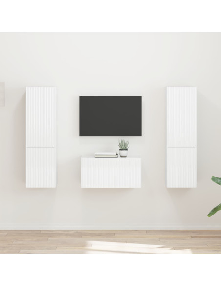 Set mobile TV 5 pcs Bianco Lucido Legno multistrato