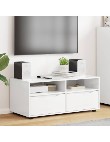 Mobile TV Bianco Lucido 100 x 48 x 43 cm Legno multistrato