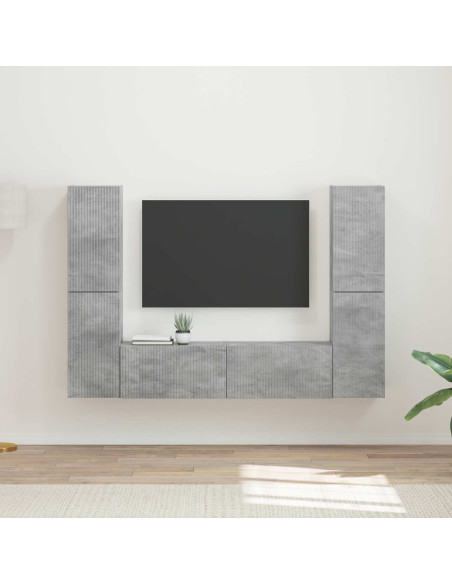 Set mobile TV 6 pcs Grigio cemento Legno multistrato