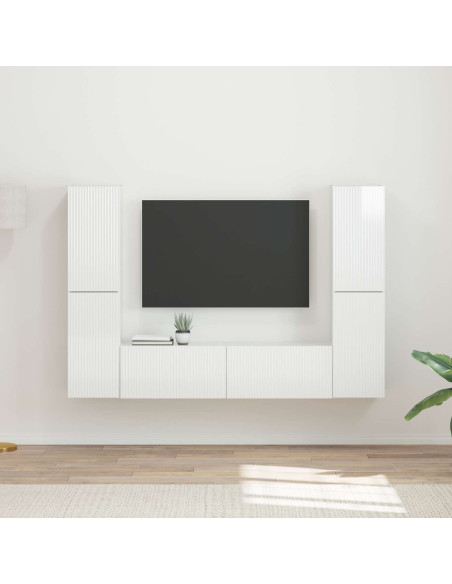 Set mobile TV 6 pcs Bianco Lucido Legno multistrato