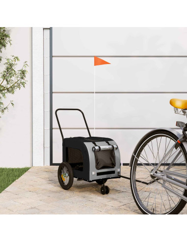 Rimorchio per bicicletta per animali domestici Grigio e Nero