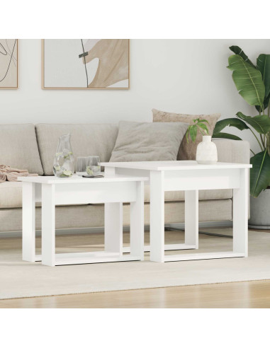 Set di Tavolini da Caffè 2 pcs Bianco Legno multistrato