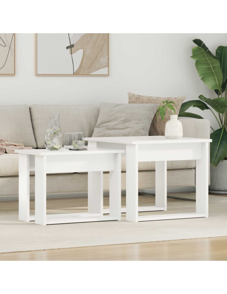 Set di Tavolini da Caffè 2 pcs Bianco Legno multistrato